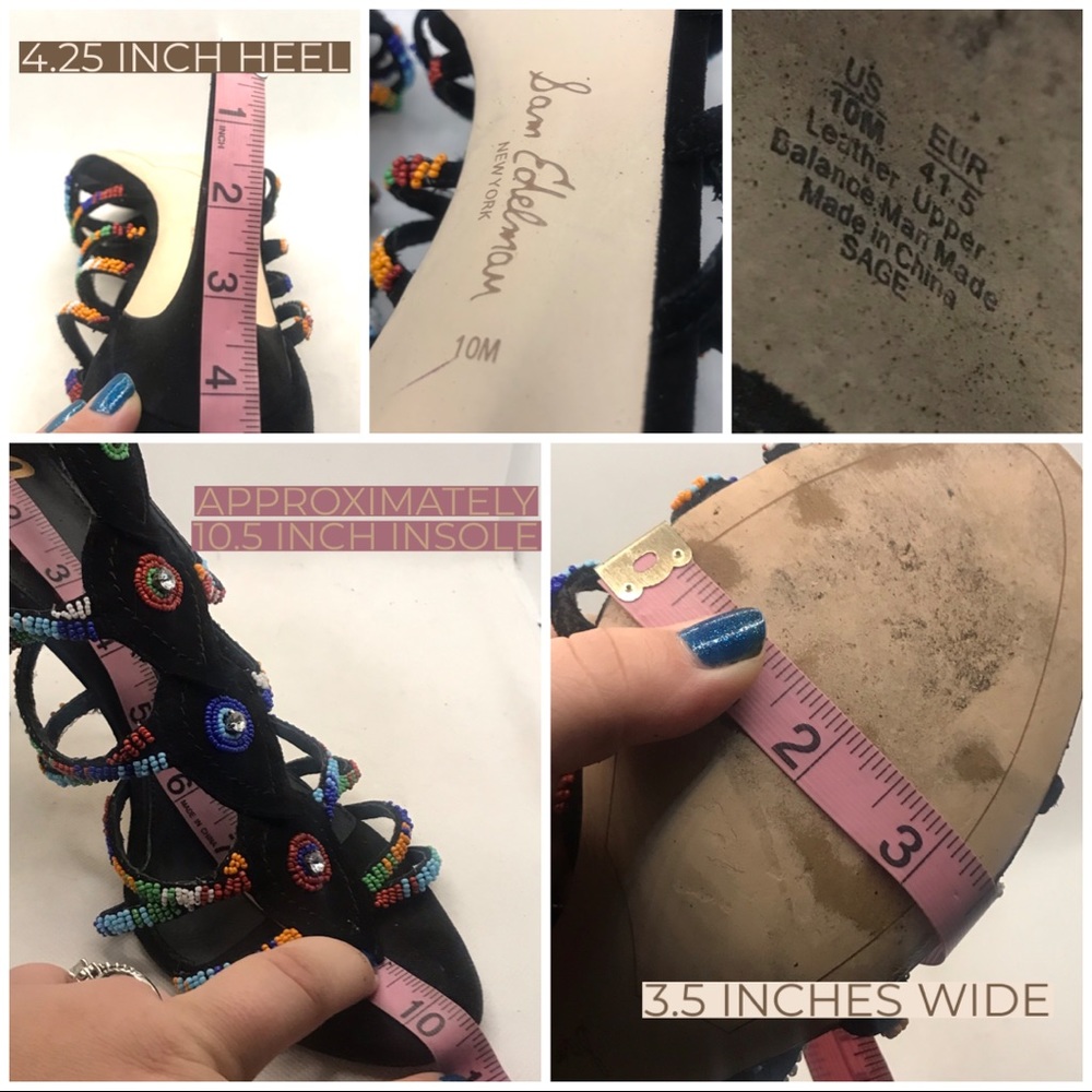 SAM EDELMAN "SAGE" BLACK SUEDE AND MULTI-COLOR BEAD STILETTO HEELS (10M) - Picture 13 of 13